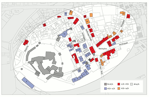 Entstehungszeiträume denkmalgeschützter Gebäude. Maßstab 1:2500
