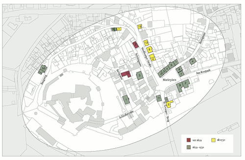 Entstehungszeiträume denkmalgeschützter Gebäude mit Zwerchhaus. Maßstab 1:2500