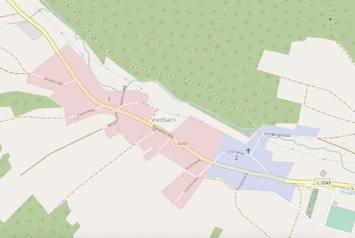 [5] Vierbach,
 Gemeinde Wehretal,
 Werra-Meißner-Kreis,
 Bernsdorf (1) und Wipperode (2)