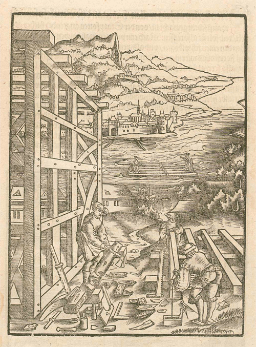 Bild [2]: Arbeiten auf dem Abbundplatz. Hieronymus Rodler,
 1535
