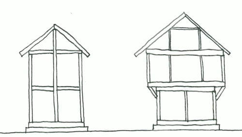 Unterschied zwischen Geschossbau und Stockwerkbau,
 Darstellung in einem schematischen Schnitt