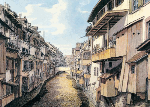 Bild [5]: Hölzerner Abtritterker über dem Birsig, Basel um 1880